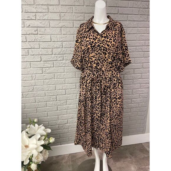 Ava & Viv Animal Print Short Sleeve Shirt Dress Size 2X - Picture 1 of 7